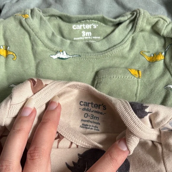 Neutral Safari & Stripe Baby One-Piece Set — Beige/Off-White and Green - Picture 5 of 6